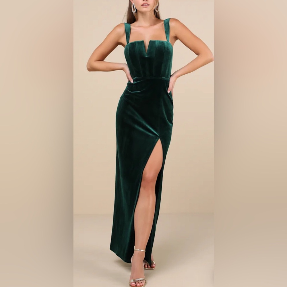Lulus Pristine Luxury Emerald Green Velvet Bustier Maxi Dress